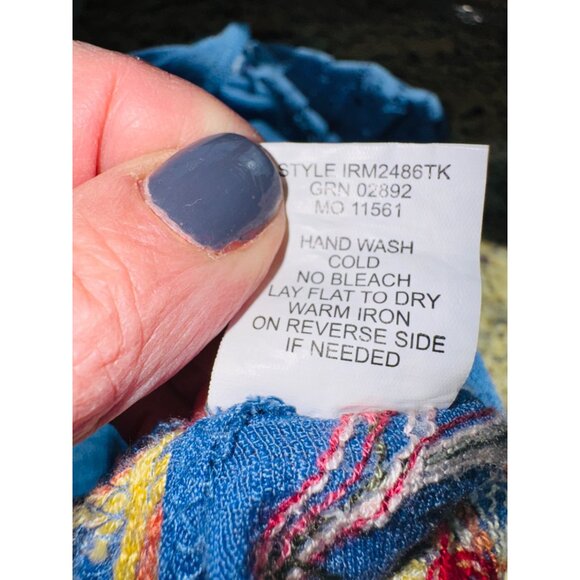 Anthropologie Fig & Flower Blue Embroidered Button Blouse M Crochet Lace Cottage - Picture 7 of 8